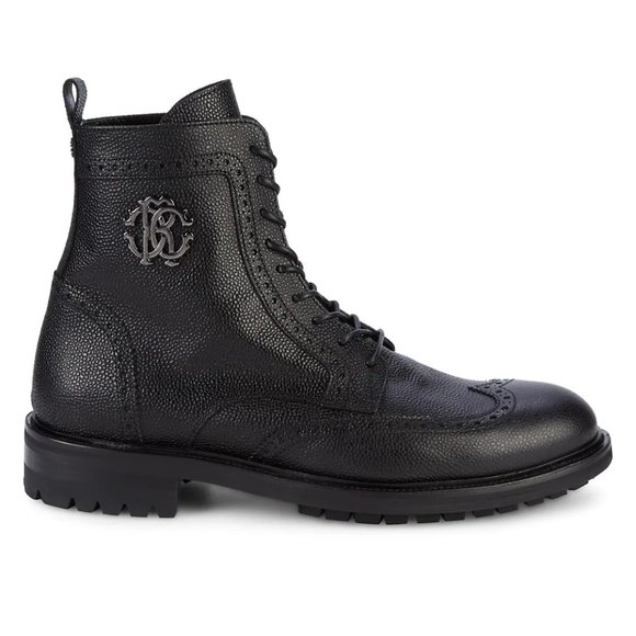 ROBERTO CAVALLI 💥 Wingtip Pebbled - Genuine Leather Combat Boots J1810/1580 - Picture 3 of 6